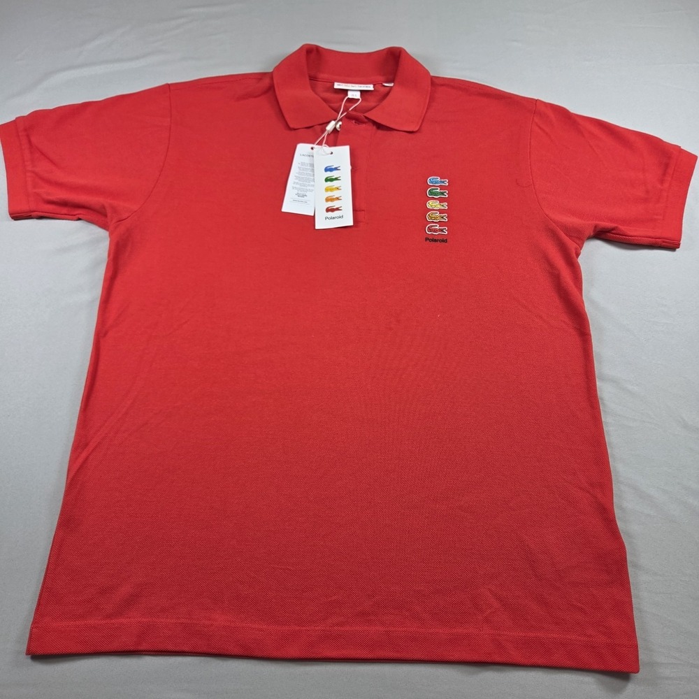 Lacoste x Polaroid Mens FR 4 US M Logo Polo Short Sleeve Shirt Red Cotton NEW